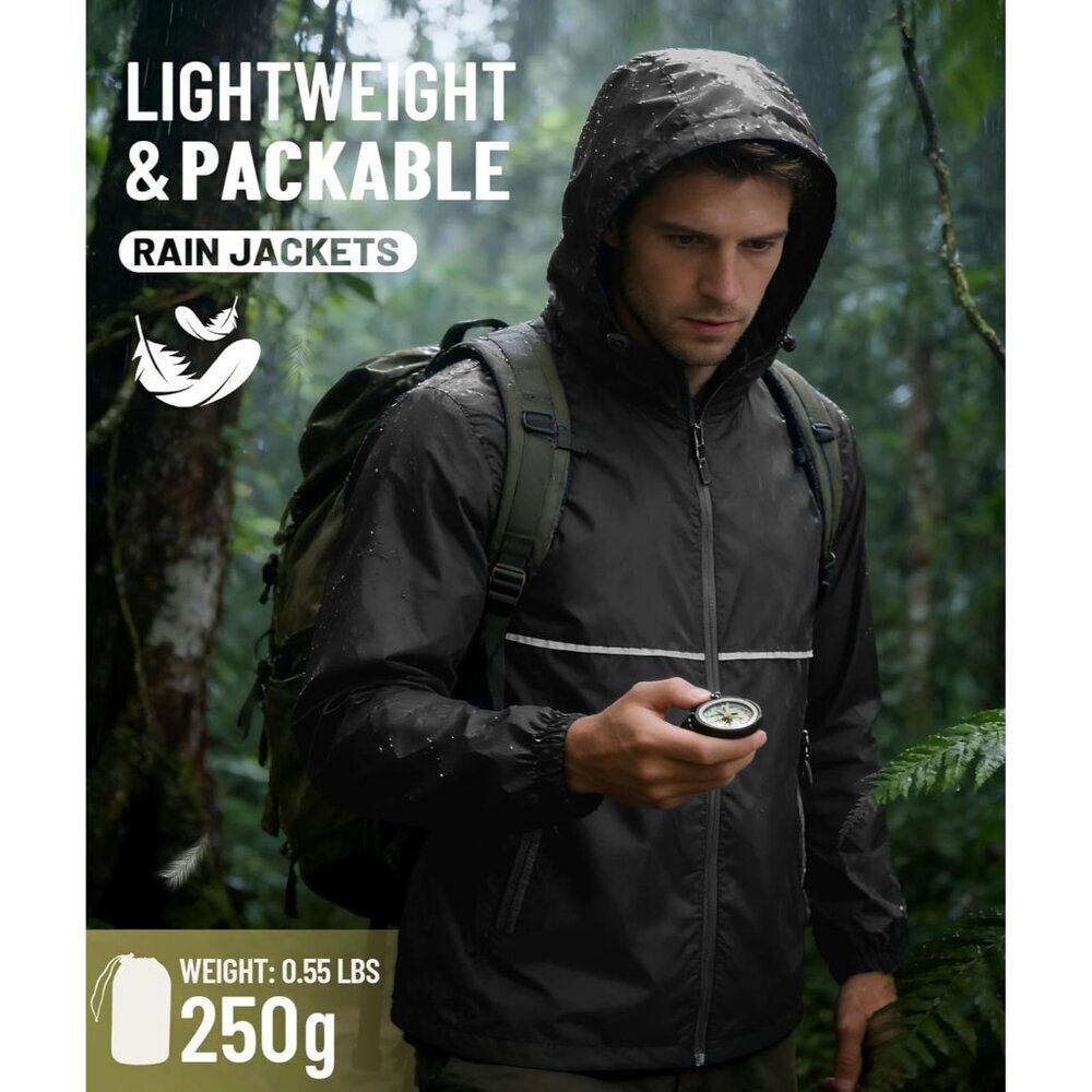 Men's Rain Jacket Waterproof with Hood Lightweight Windproof Raincoat for Golf H - Picture 4 of 7